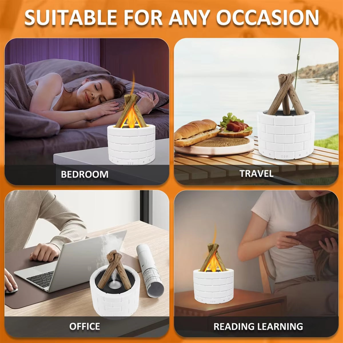 BABZ Simulation Flame Diffuser Campfire Humidifier Diffuser Fragrance Office Home Flame Humidifier Aromatherapy Machine