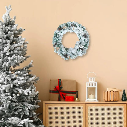 Artificial Wreath Door Wedding Pine Cones Decorative Home Snow Flocked Christmas Wreath for Party Wall Holiday Garden Fireplace