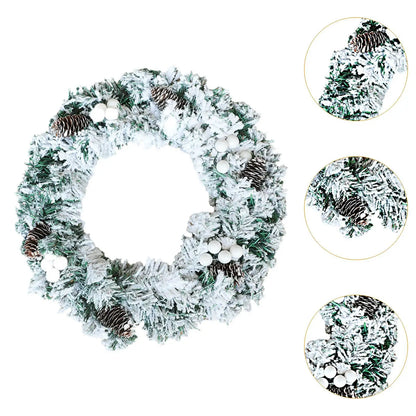 Artificial Wreath Door Wedding Pine Cones Decorative Home Snow Flocked Christmas Wreath for Party Wall Holiday Garden Fireplace