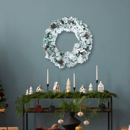 Artificial Wreath Door Wedding Pine Cones Decorative Home Snow Flocked Christmas Wreath for Party Wall Holiday Garden Fireplace