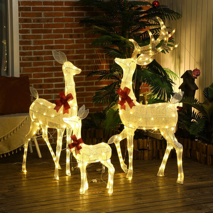 Outsunny Light up Christmas Deer Family Set of 3 with Led Lights Silver