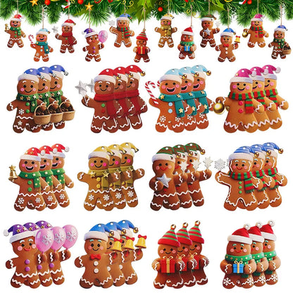 12/24Pcs Christmas Gingerbread Man Ornaments Xmas Tree Wooden Hanging Pendants 2026 New Year Party Home Decoration Kids DIY Gift