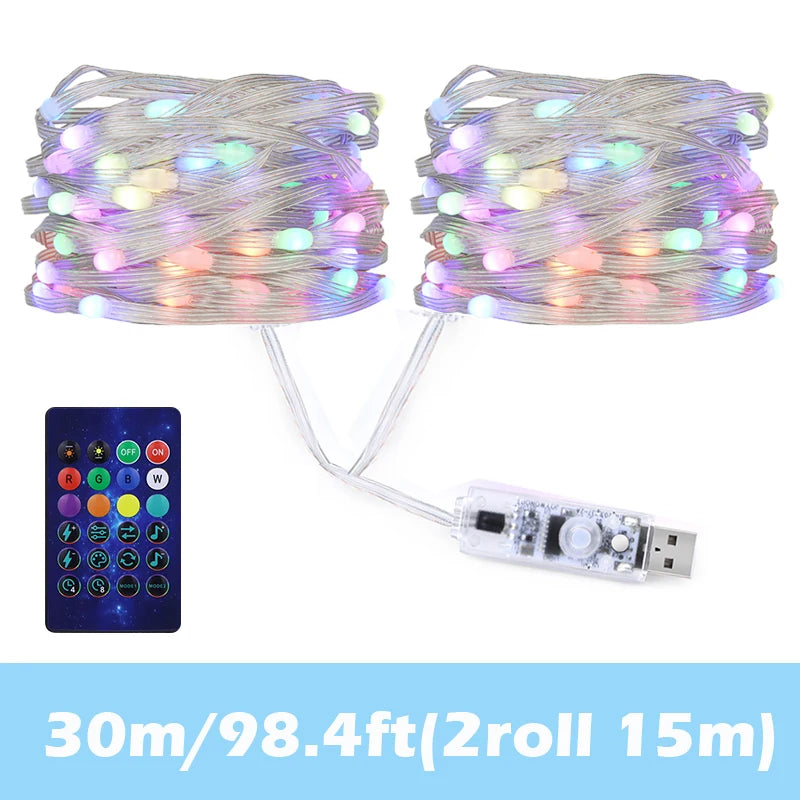 WS2812B USB Fairy Lights Bluetooth LED String Fairy Lights Dreamcolor RGBIC Party Christmas Lights Wedding Decoration Garland