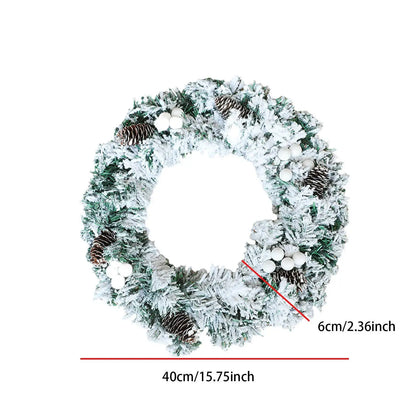 Artificial Wreath Door Wedding Pine Cones Decorative Home Snow Flocked Christmas Wreath for Party Wall Holiday Garden Fireplace