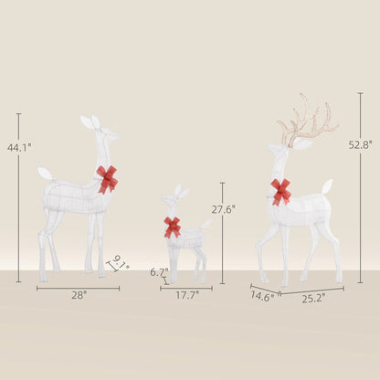 Outsunny Light up Christmas Deer Family Set of 3 with Led Lights Silver