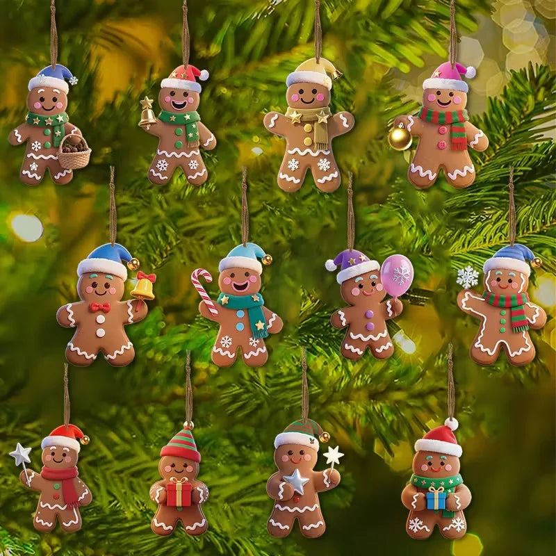 12/24Pcs Christmas Gingerbread Man Ornaments Xmas Tree Wooden Hanging Pendants 2026 New Year Party Home Decoration Kids DIY Gift
