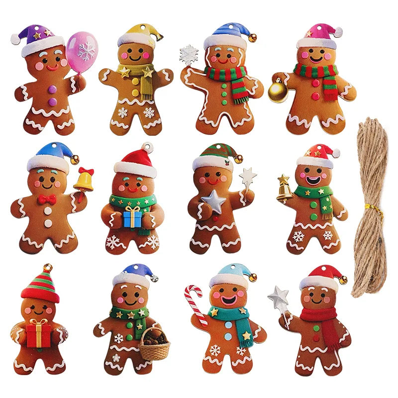 12/24Pcs Christmas Gingerbread Man Ornaments Xmas Tree Wooden Hanging Pendants 2026 New Year Party Home Decoration Kids DIY Gift