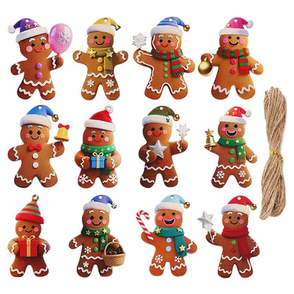 12/24Pcs Christmas Gingerbread Man Ornaments Xmas Tree Wooden Hanging Pendants 2026 New Year Party Home Decoration Kids DIY Gift