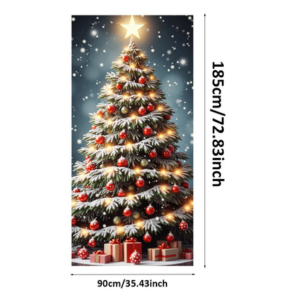 Large Christmas Tree Pattern Door Cover 185*90Cm Banners Versatile Hanging Home Outdoor Decorations for Entrances Rooms Kitchen