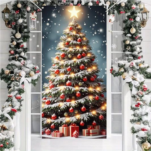 Large Christmas Tree Pattern Door Cover 185*90Cm Banners Versatile Hanging Home Outdoor Decorations for Entrances Rooms Kitchen