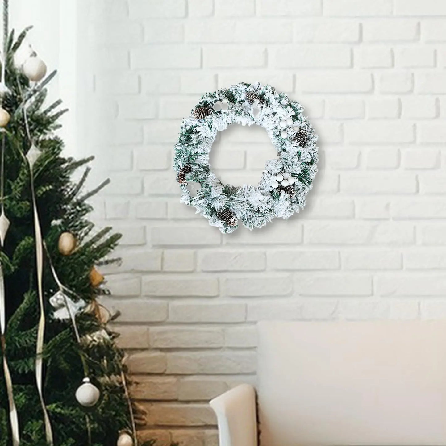 Artificial Wreath Door Wedding Pine Cones Decorative Home Snow Flocked Christmas Wreath for Party Wall Holiday Garden Fireplace