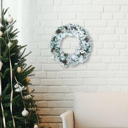 Artificial Wreath Door Wedding Pine Cones Decorative Home Snow Flocked Christmas Wreath for Party Wall Holiday Garden Fireplace