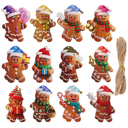 12/24Pcs Christmas Gingerbread Man Ornaments Xmas Tree Wooden Hanging Pendants 2026 New Year Party Home Decoration Kids DIY Gift