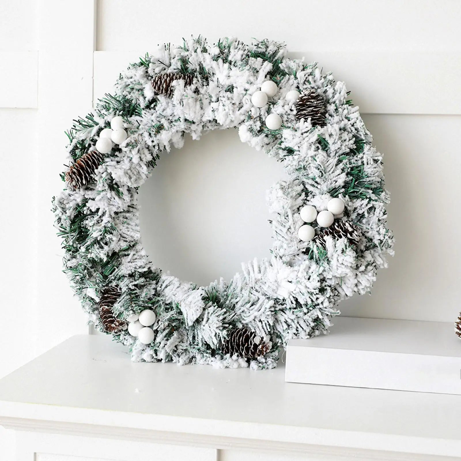 Artificial Wreath Door Wedding Pine Cones Decorative Home Snow Flocked Christmas Wreath for Party Wall Holiday Garden Fireplace