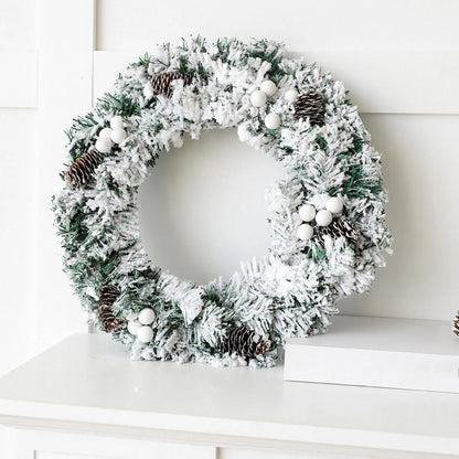 Artificial Wreath Door Wedding Pine Cones Decorative Home Snow Flocked Christmas Wreath for Party Wall Holiday Garden Fireplace